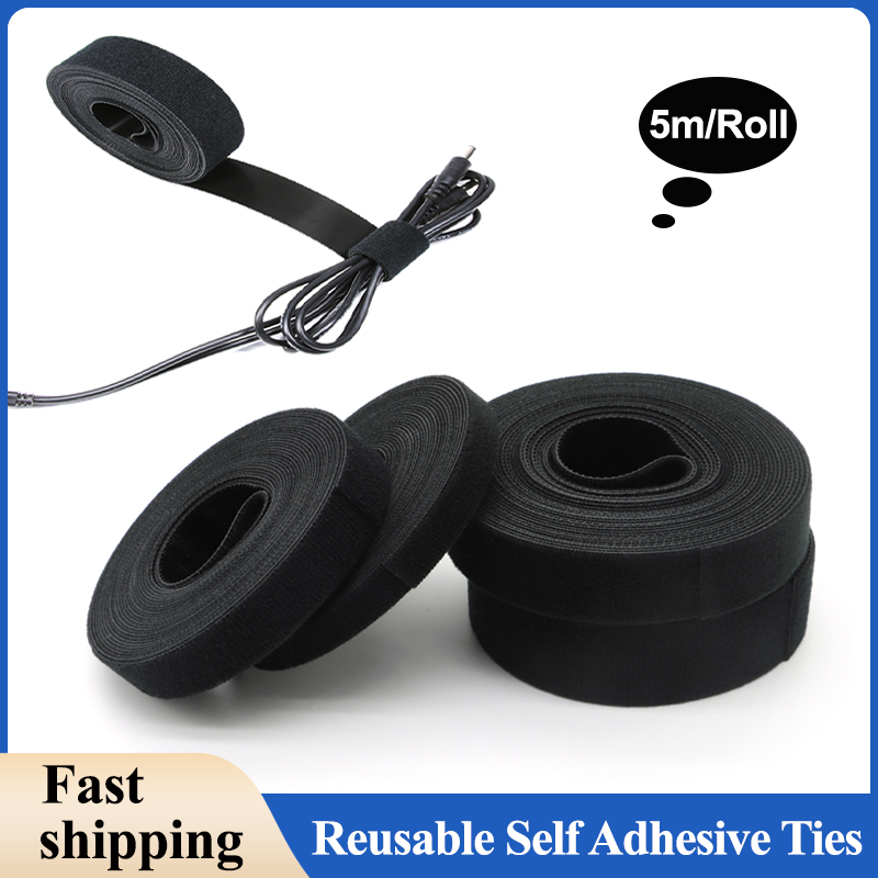 Gear Tie Reusable - 5 m/rotolo nero riutilizzabile autoadesivo fascette